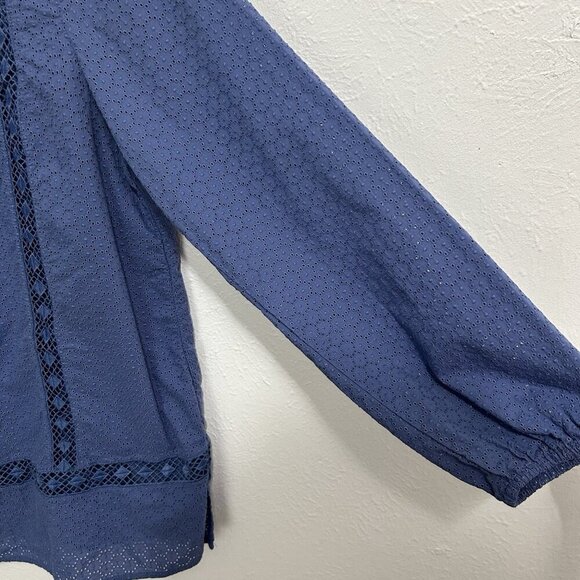 Lands End Pacific Blue Cotton Eyelet Lace Boho Art-to-Wear Tunic Top Size M - Picture 3 of 10
